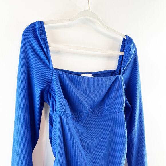 Princess Polly Portia Long Sleeve Ribbed Square Neck Mini Dress Blue 12 - Picture 5 of 10